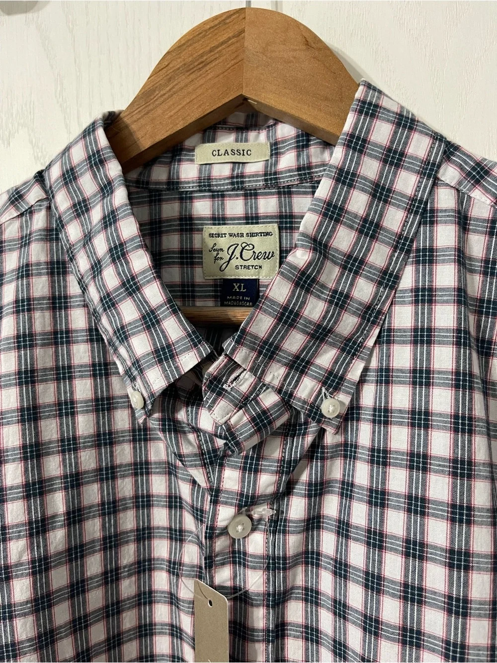 J.Crew White and Blue Plaid Button-Up Shirt